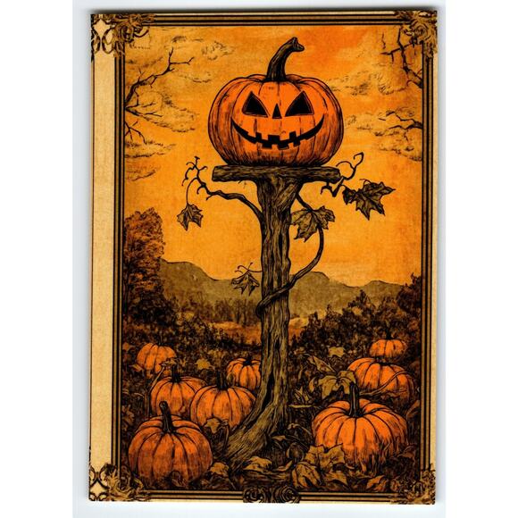 Vintage Halloween Photochrome Postcard Jack-O'-Lantern Pumpkin Art - Picture 1 of 2